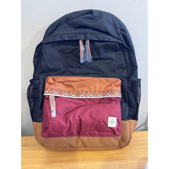 Sun + Stone Men's Geo Backpack Geometric Black Red Bag NWT $70 - Picture 2 of 5